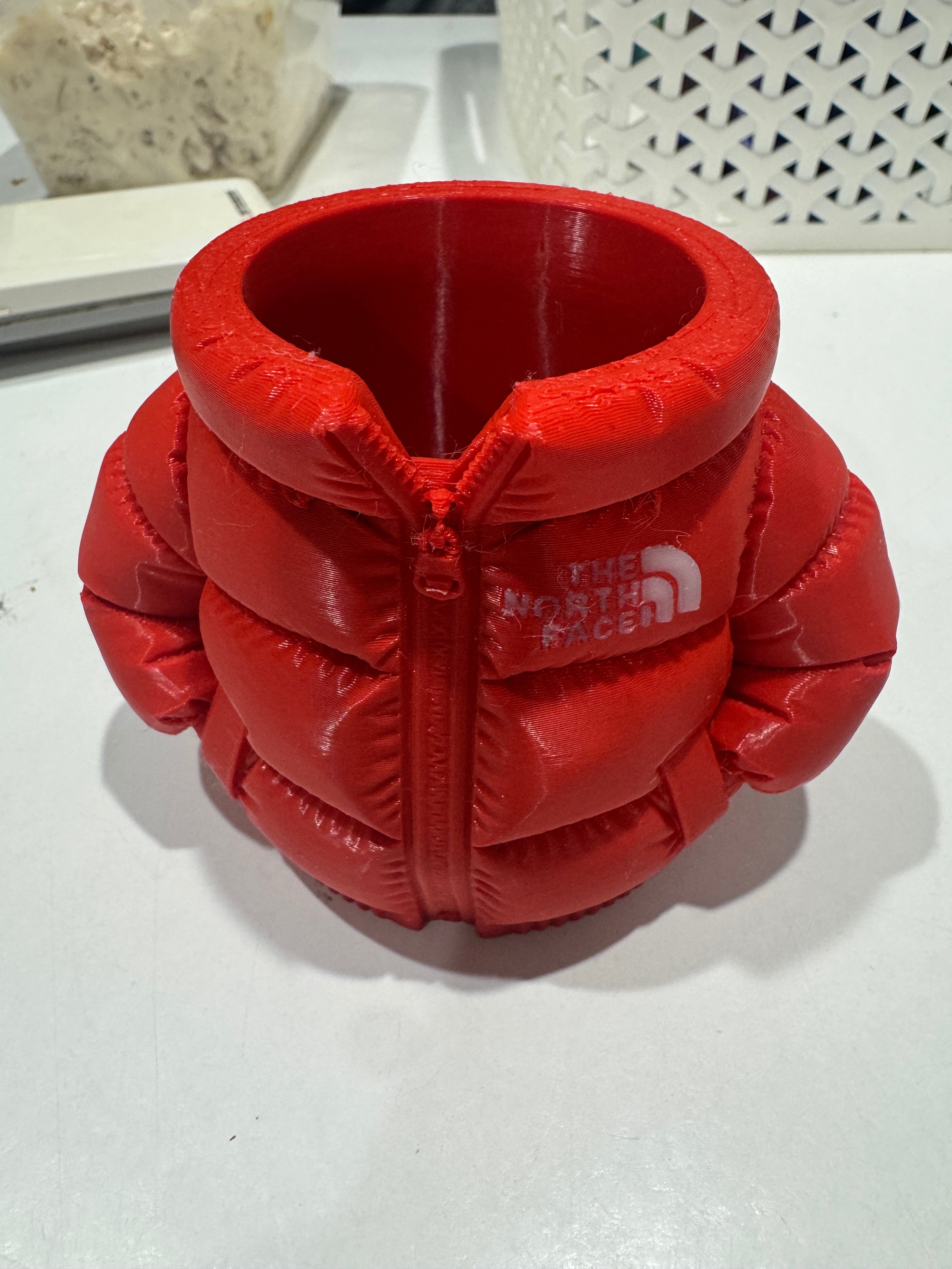 Northface Red puffer jacket Logo Pen Holder/Desk organiser