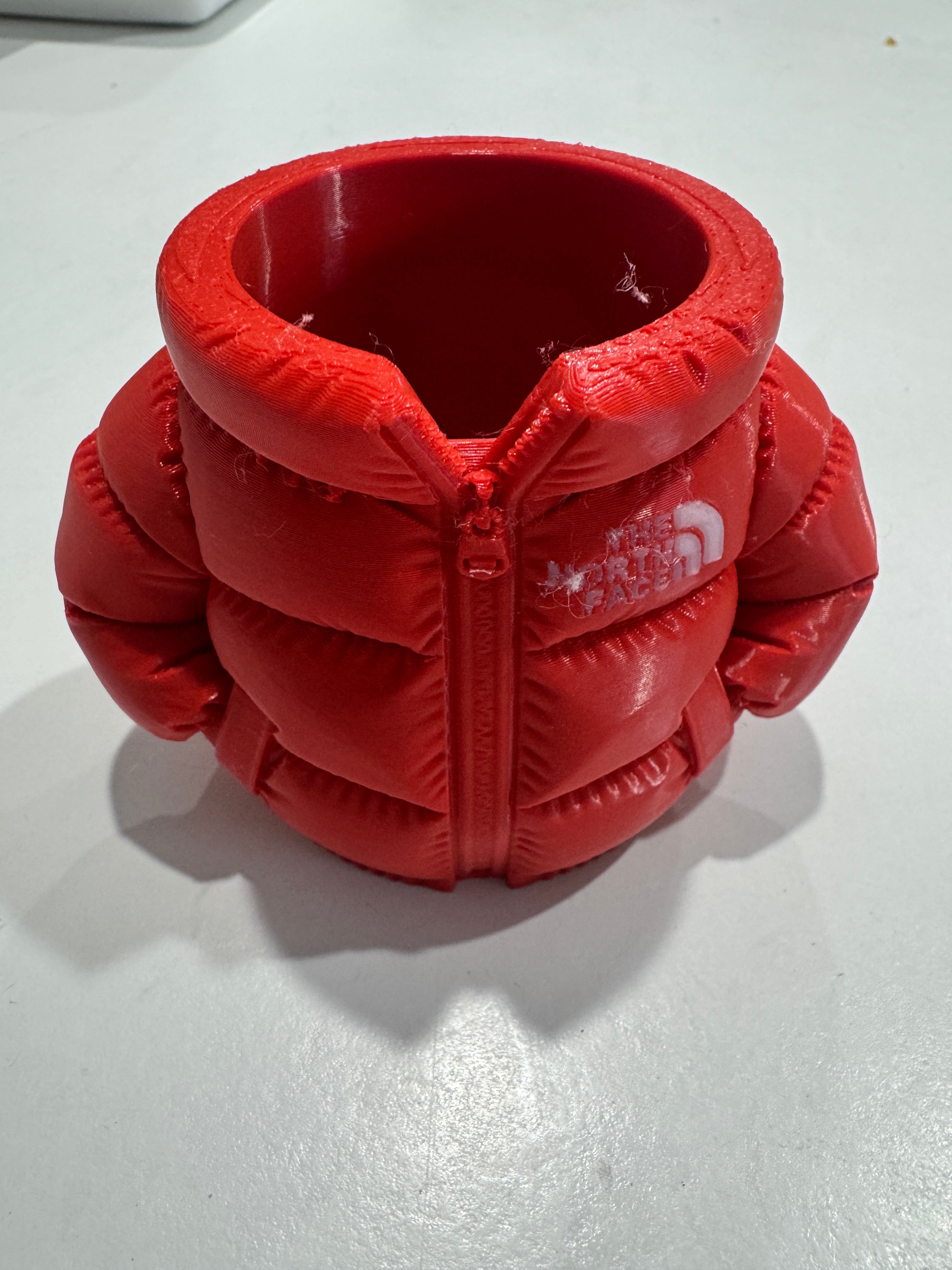Northface Red puffer jacket Logo Pen Holder/Desk organiser
